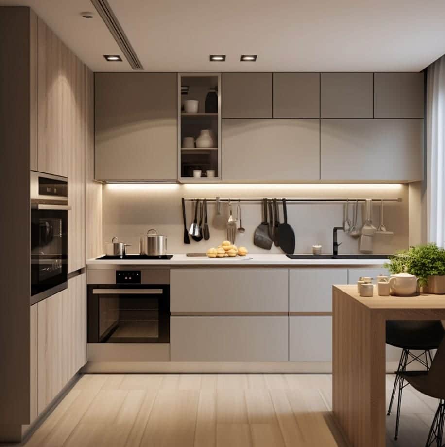 Incorporando tendências modernas para otimizar o espaço na cozinha de seu pequeno apartamento. cozinha-pequena-moderna_organizando-espacos