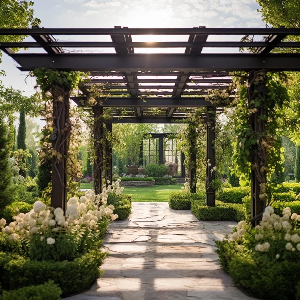 Pergolado de Ferro: Inovação Industrial em Seu Jardim com Elementos Surpreendentes e Detalhes Exclusivos para Inspirar Você. Pergolado de Ferro: Elegância Industrial no Seu Jardim