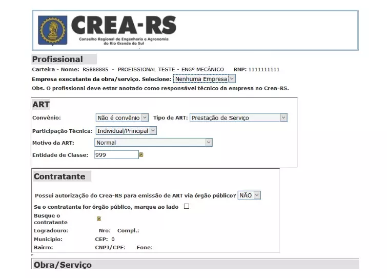 Preenchimento da ART: Imagem que mostra o processo de preenchimento da Anotação de Responsabilidade Técnica.