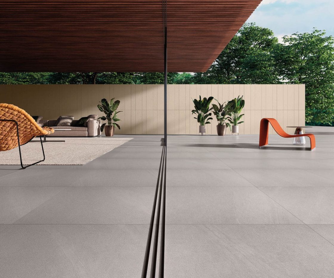 mesmo piso área interna e externa, piso cinza