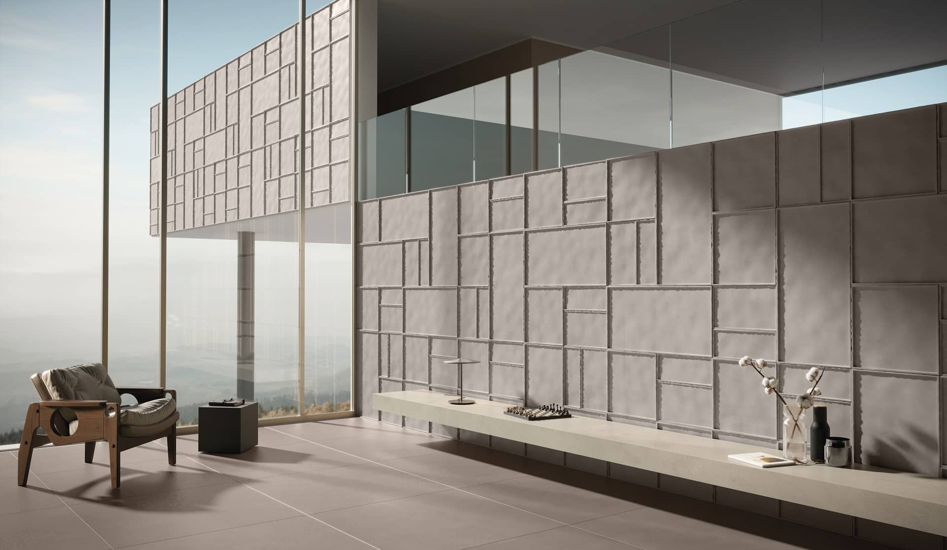 Revestimento cimentício da linha Bordas deve ser usado para decorar paredes (Projeto: Portobello)