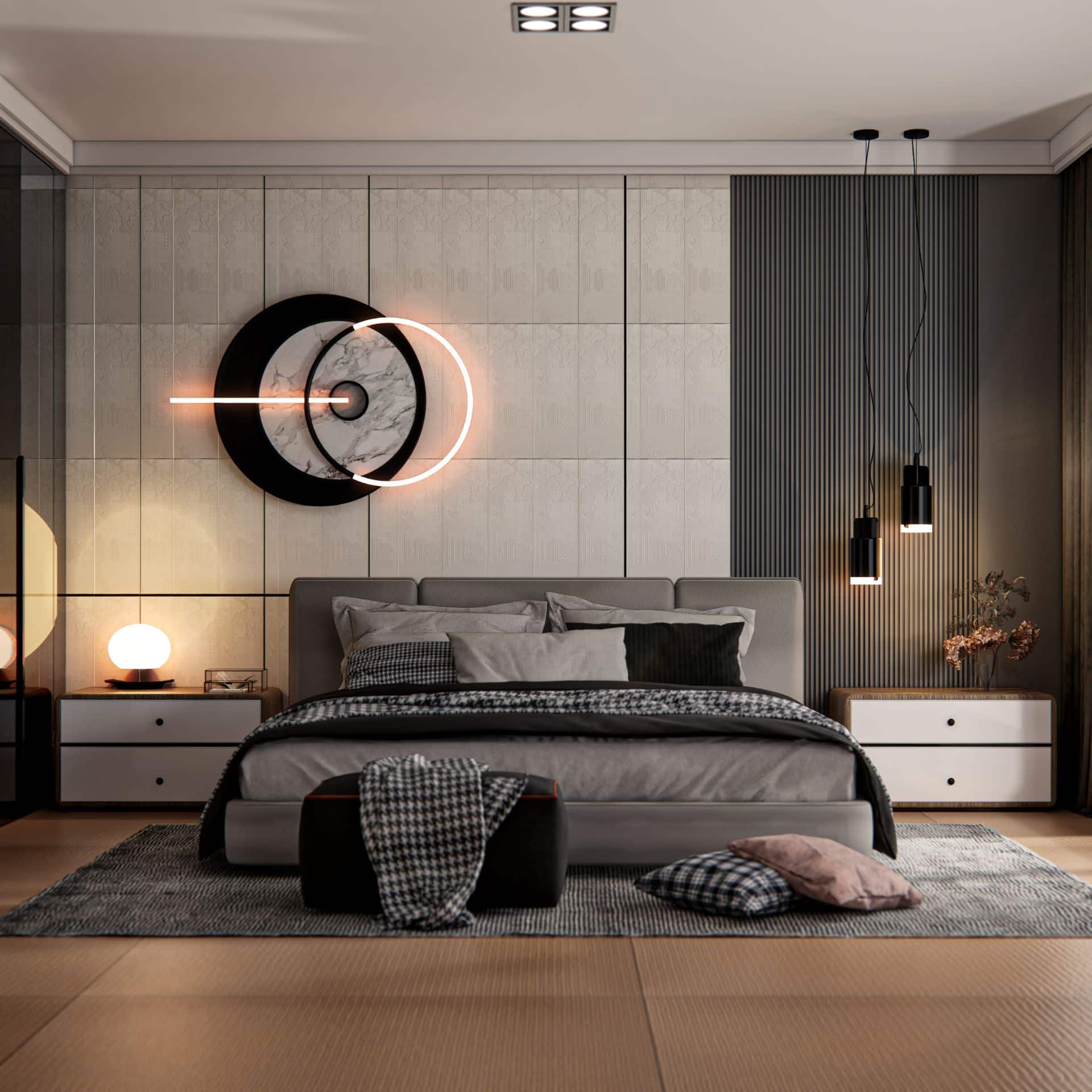 No piso, Pico Down Natural Argile compõe um cenário intimista na suíte contemporânea (Projeto: Frederico Coelho / 3DFARARQUITETURA)