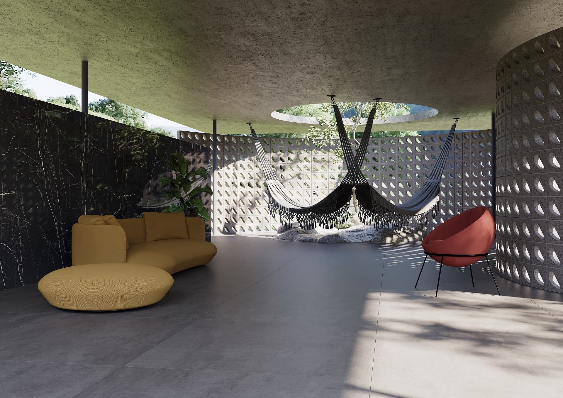 Elementos vazados, cobogós mesclam privacidade com iluminação e ventilação (Projeto: Marcelo Rosenbaum)