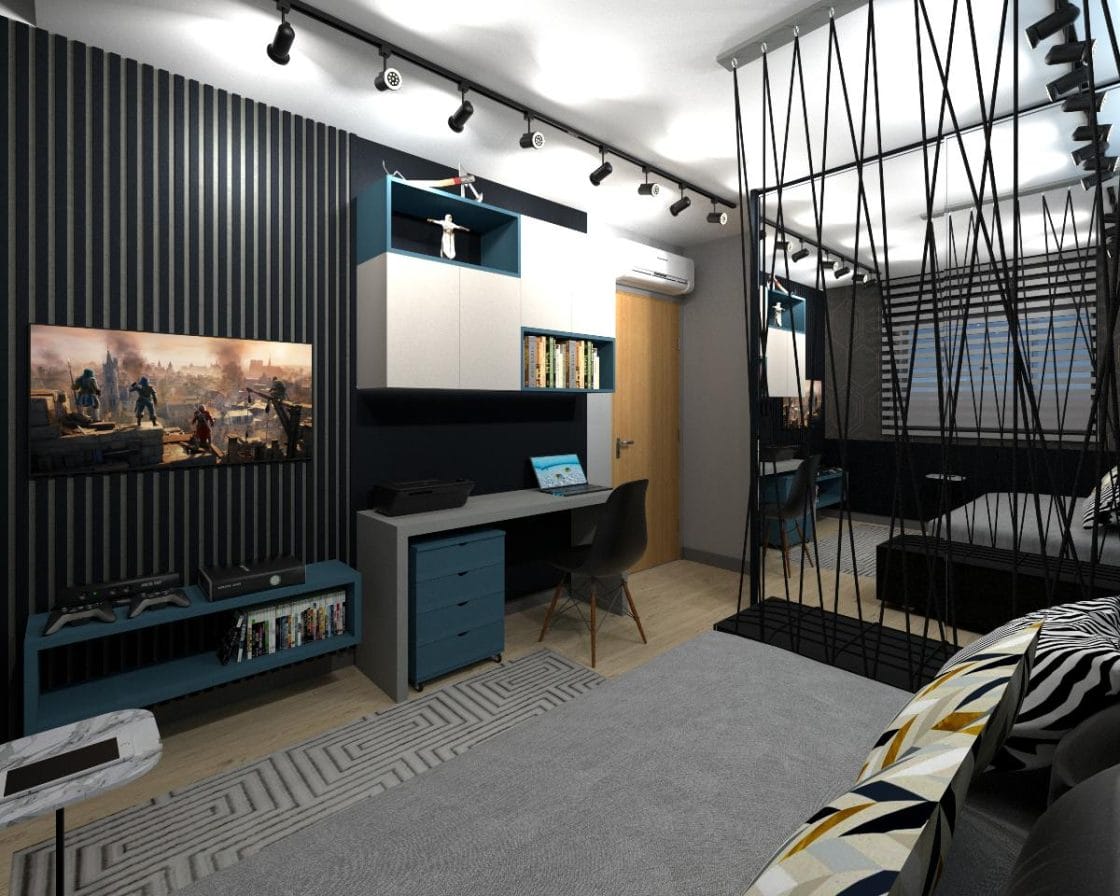 A decoração gamer é uma tendência e ajuda a personalizar os ambientes (Projeto: José Manoel Gouveia Neto)