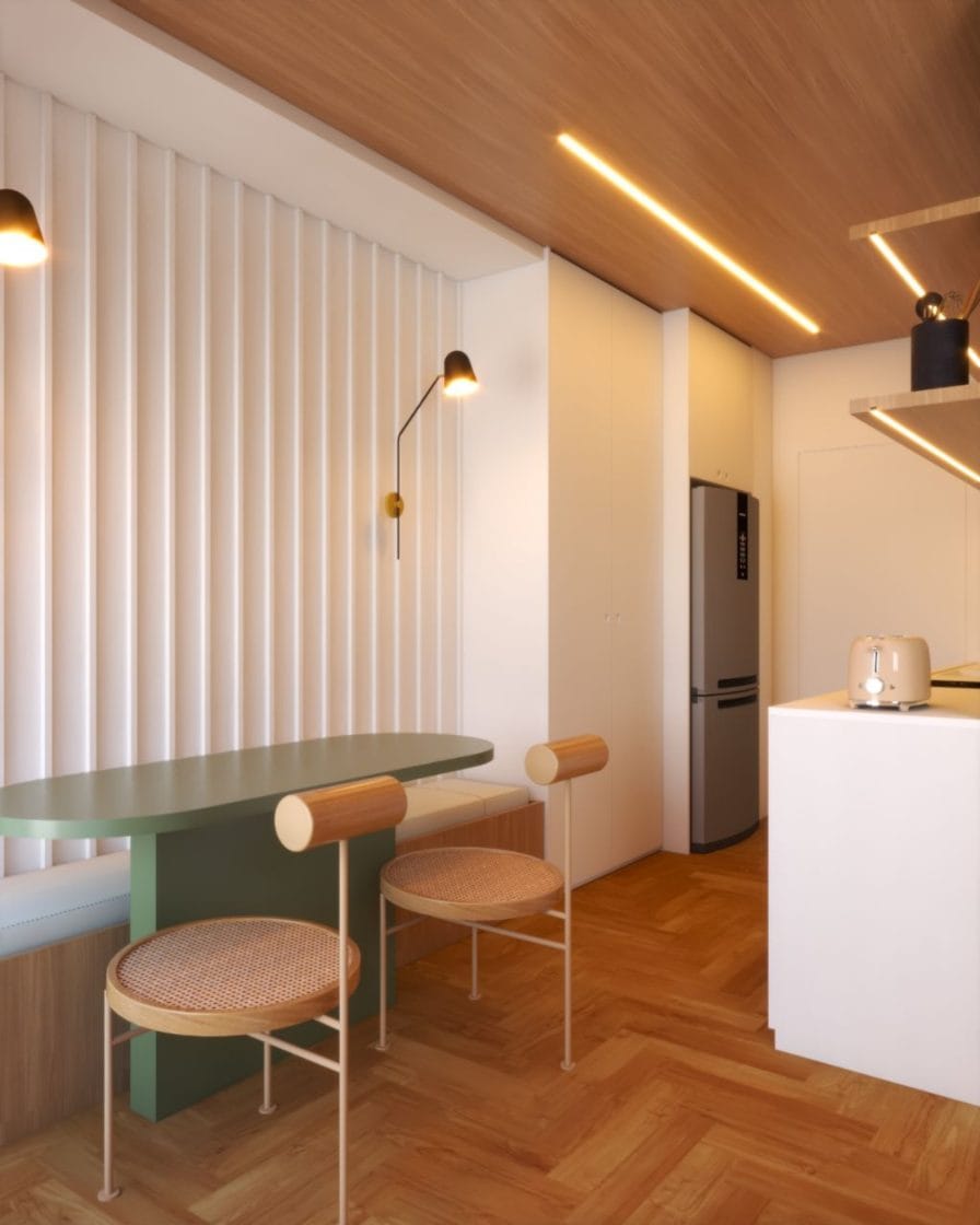 Apesar de pequena, planta de studio garante circulação entre diferentes ambientes (Projeto: Igor)