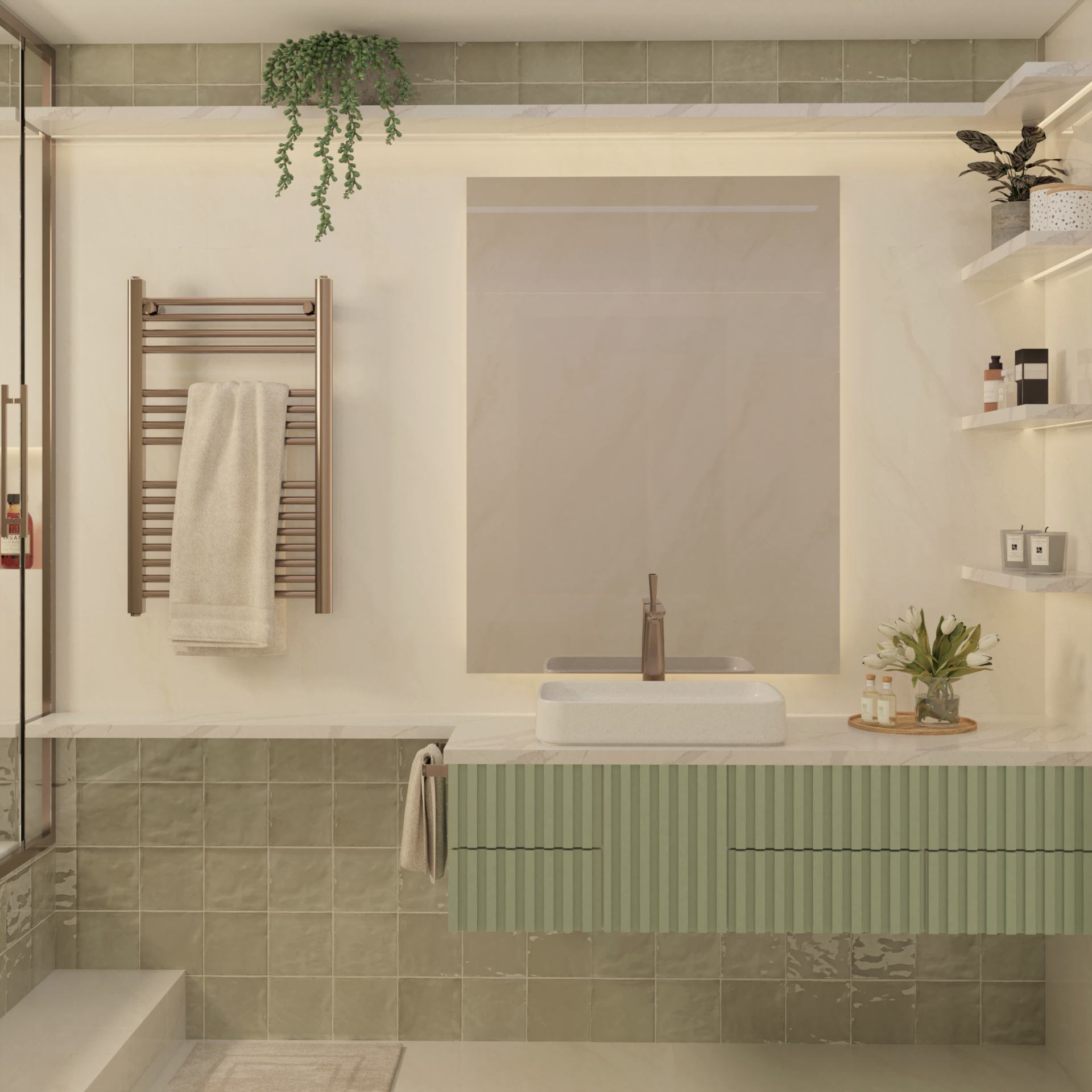 O toalheiro térmico é um item essencial para quem valoriza a sensação de bem-estar (Projeto: Gaia Arquitetura & Interiores)