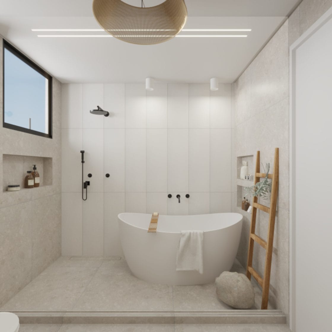 Box de banheiro elevado com banheira e ducha