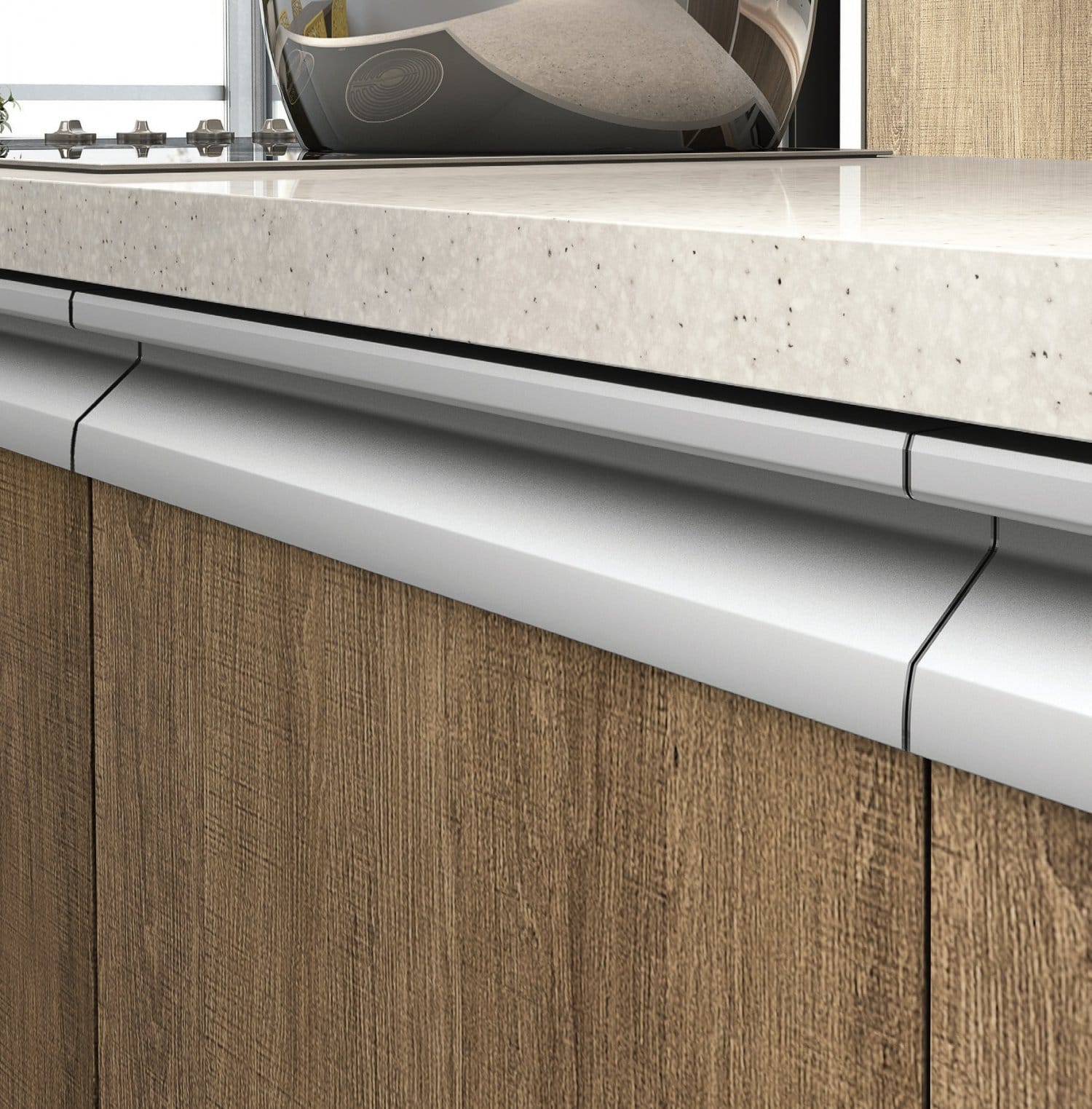 Imagem do Puxador Collegato, com design único para instalação simplificada.