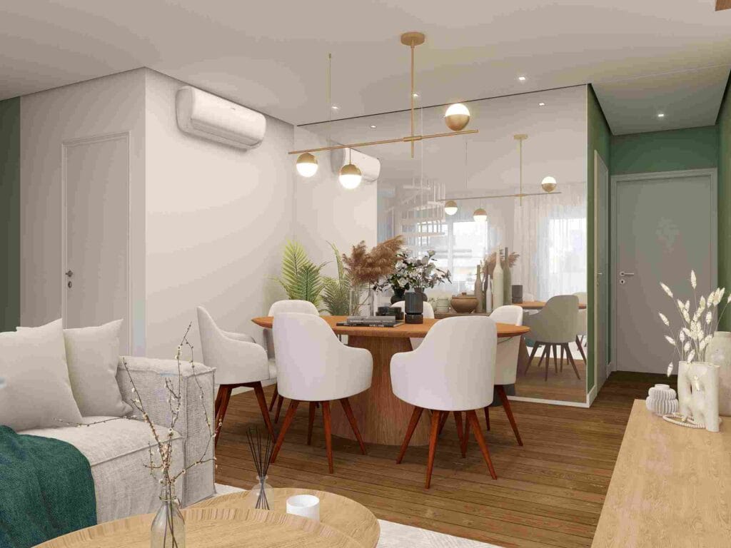 Espelho na decoração da parede da sala