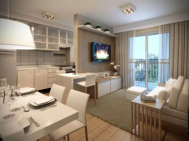 Sala e cozinha conjugadas, iluminação